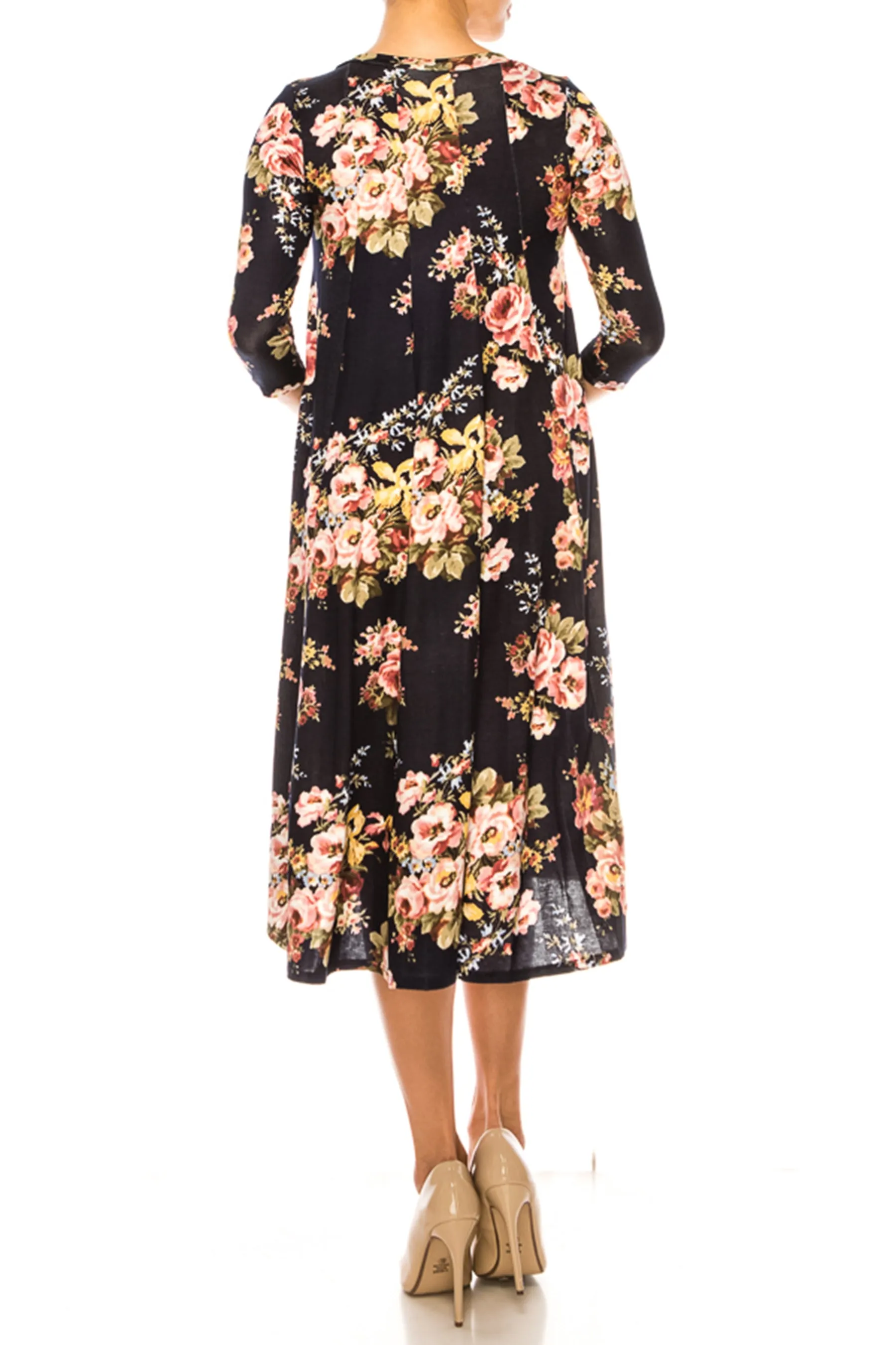 Women's Floral Essence Paneled A-Line Midi Dress