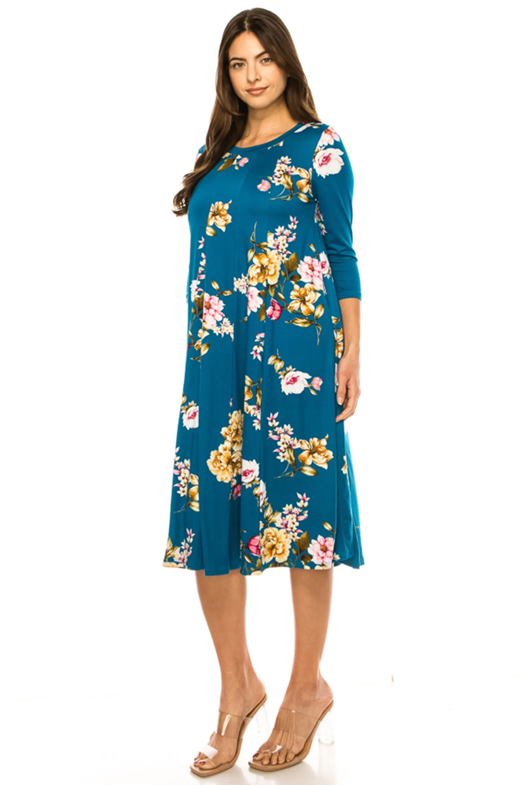 Women's Floral Essence Paneled A-Line Midi Dress