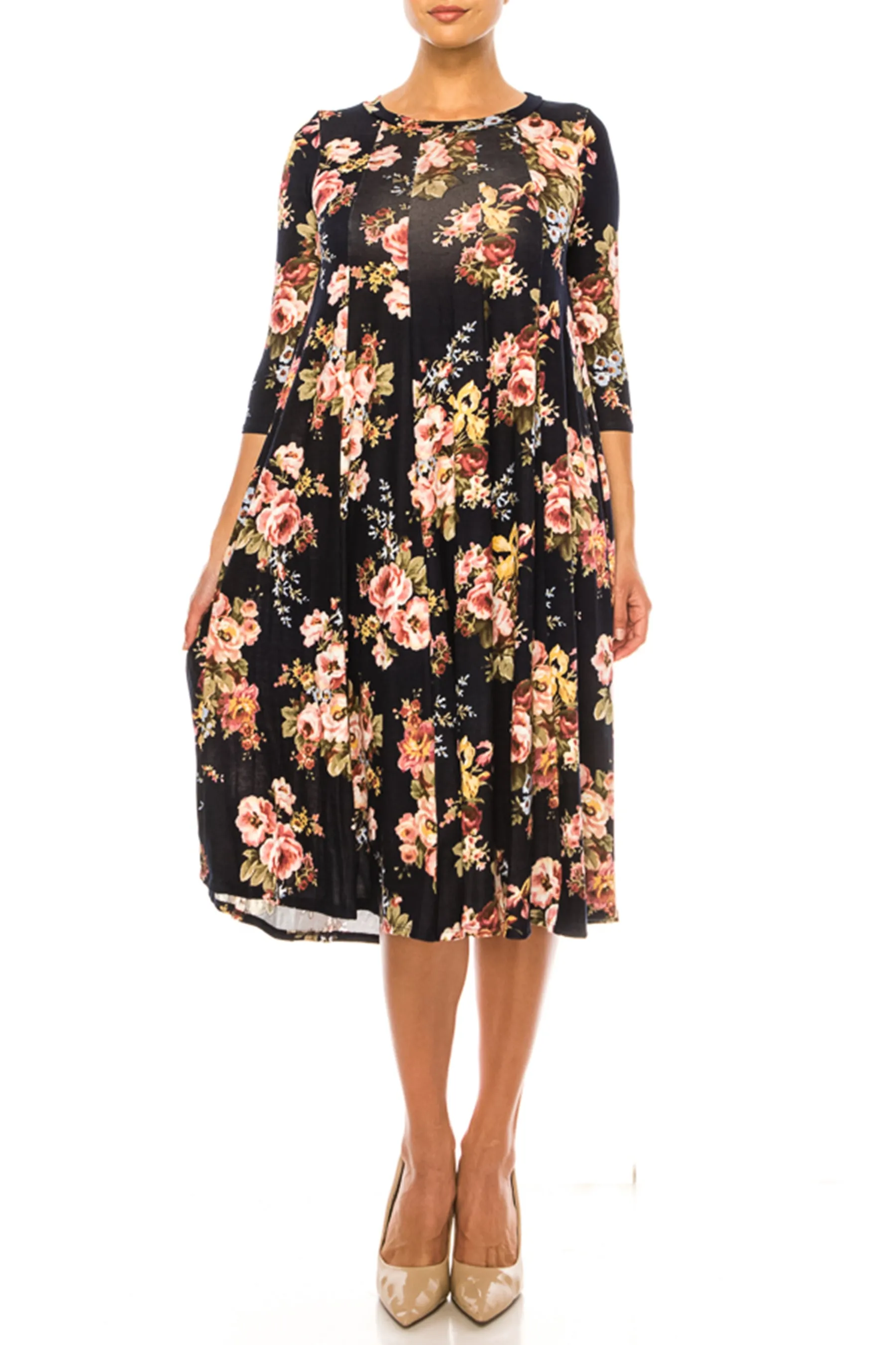 Women's Floral Essence Paneled A-Line Midi Dress