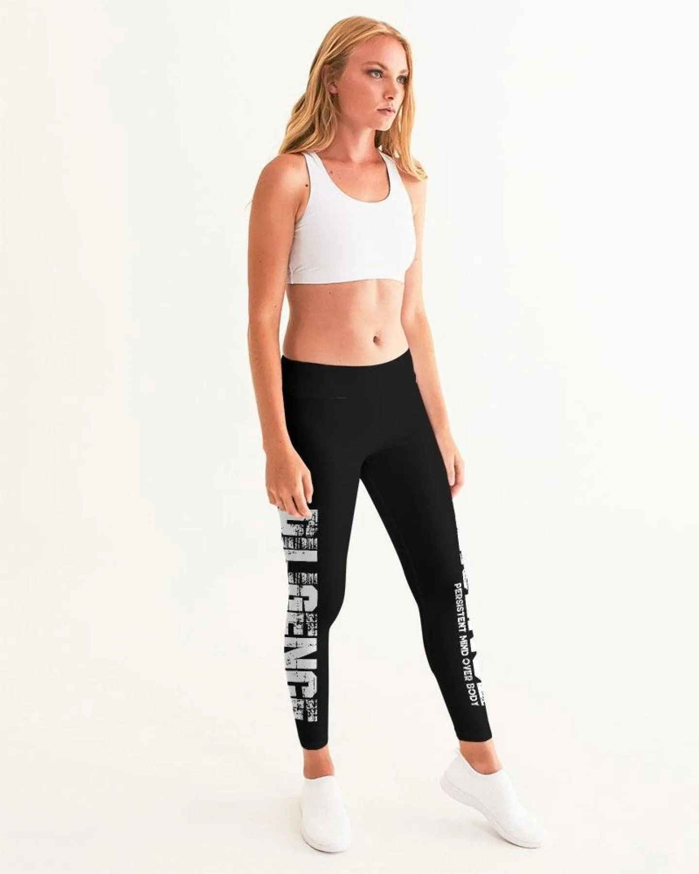 Womens Leggings, Bold Diligence Graphic Style Black And White Fitness