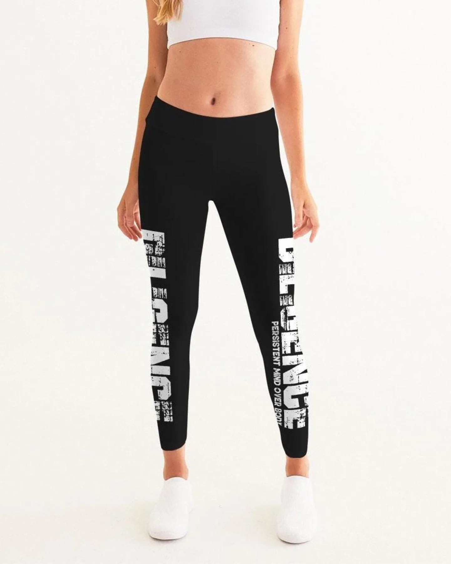 Womens Leggings, Bold Diligence Graphic Style Black And White Fitness