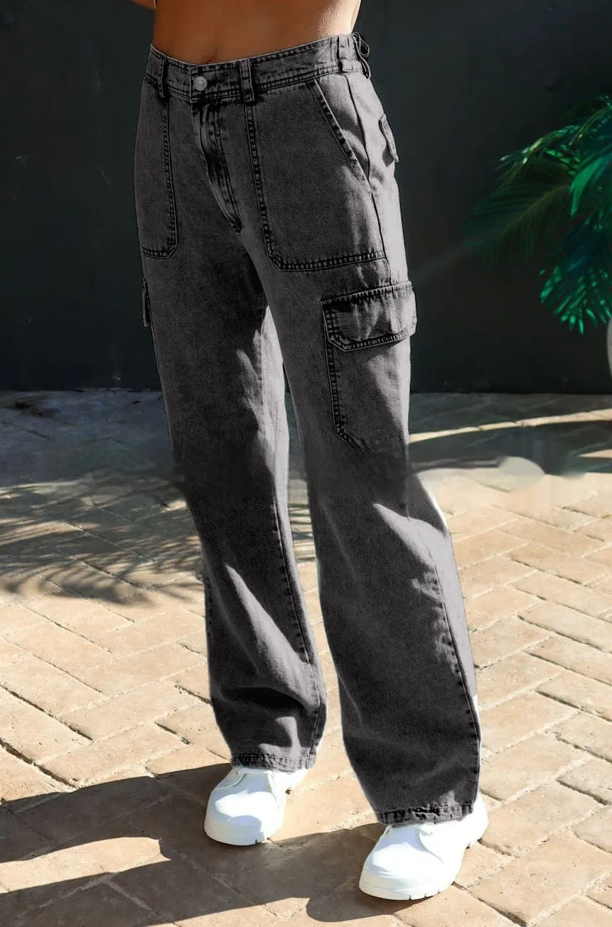 Women's Pure Cotton Wash Denim Multi-pocket Cargo Pants