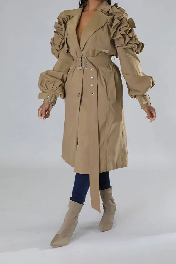 xiangtuibao Stringy Selvedge Design Pretty Belted Trench Coat