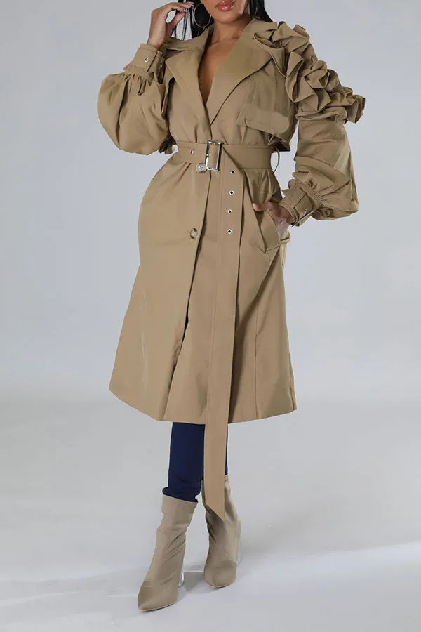 xiangtuibao Stringy Selvedge Design Pretty Belted Trench Coat