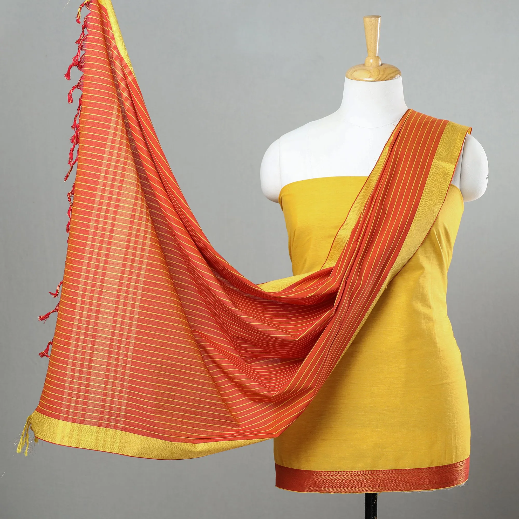 Yellow - 3pc Dharwad Cotton Suit Material Set 17