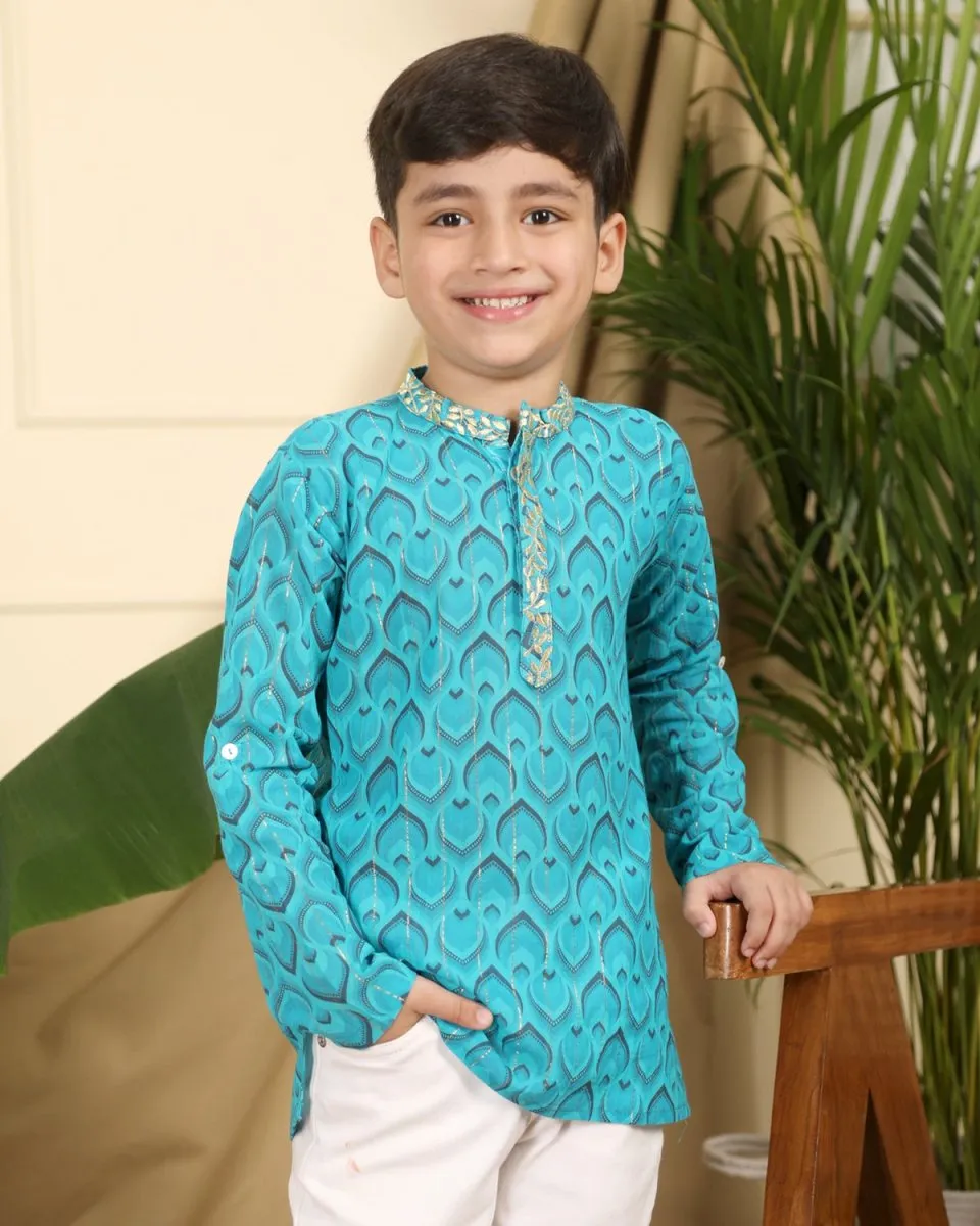 Zarkha Boys Ethnic Embroidered Cotton Short Kurta