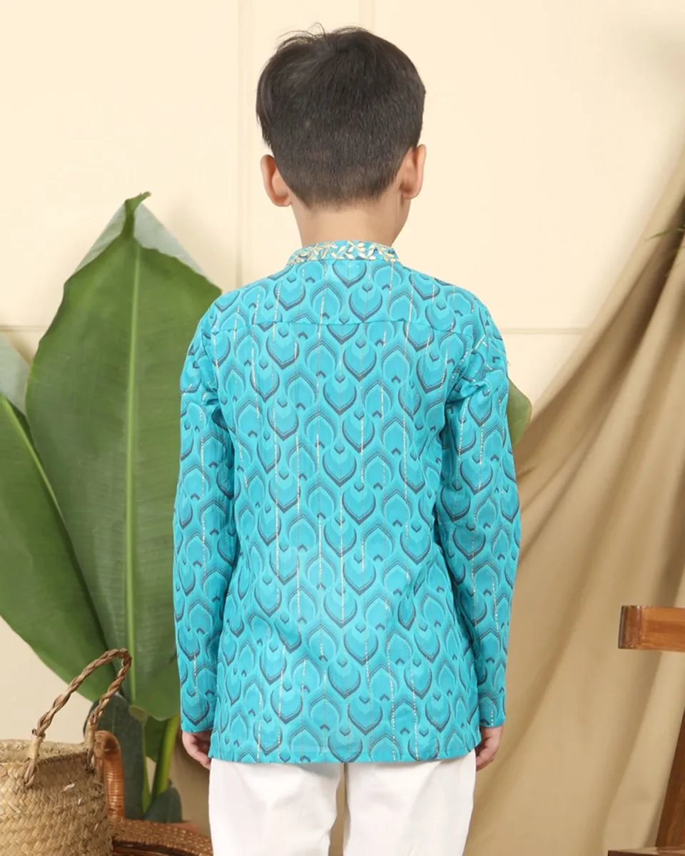 Zarkha Boys Ethnic Embroidered Cotton Short Kurta