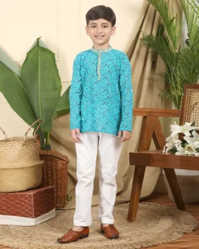 Zarkha Boys Ethnic Embroidered Cotton Short Kurta